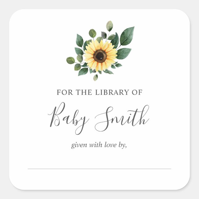 Baby Shower Bookplate Sunflower Sticker (Front)