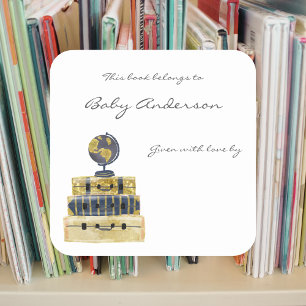 Baby Shower bookplates / travel theme Square Sticker