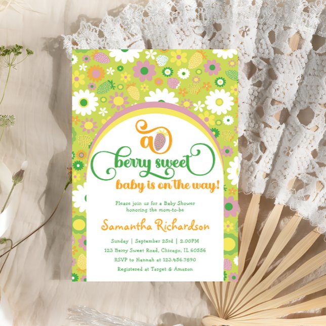 Baby shower botanique de fraise Invitation (Créateur téléchargé)