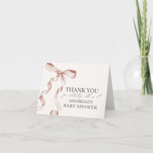 Baby shower Bow beige Carte de remerciements blanc