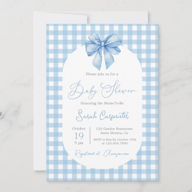 Baby shower Bow Invitation garçon avec arc (Devant)