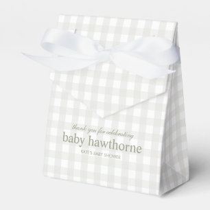 Baby Shower Bow Sage Green Gingham Thank You Favor Box