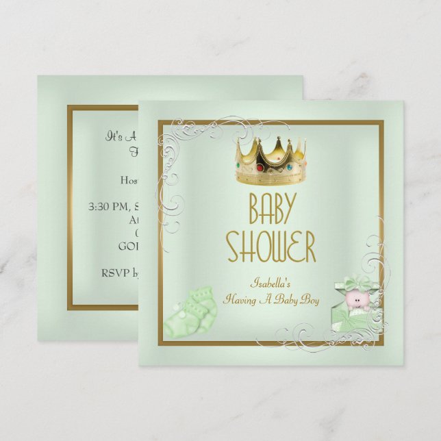 Baby Shower Boy Baby Crown Prince Mint Invitation (Front/Back)