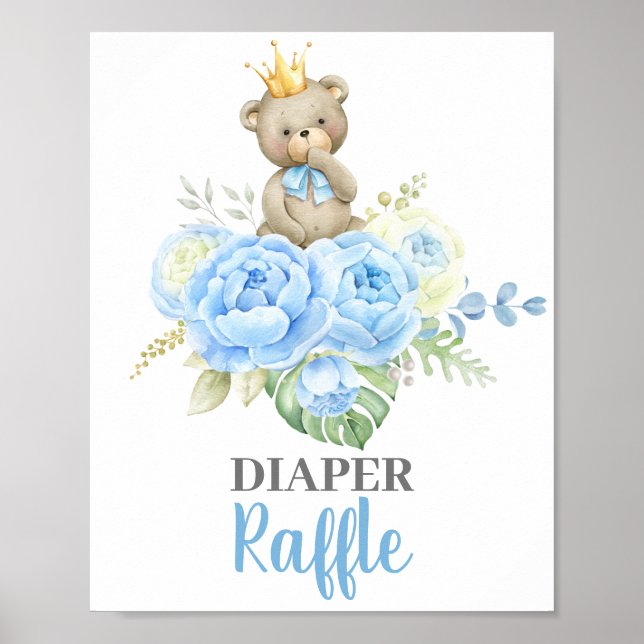 Baby Shower Boy Bear Diaper Raffle sign (Front)