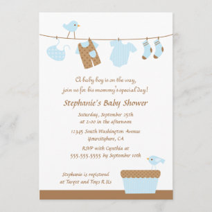 Baby shower boy birds laundry party invitation