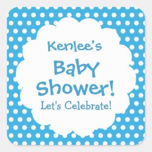 Baby Shower BOY Blue and White Polka Dots V004 Square Sticker