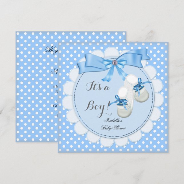Baby Shower Boy Blue Cute Blue Booties shoes 2 Invitation (Front/Back)