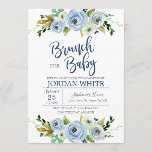 Baby shower boy, blue floral invite