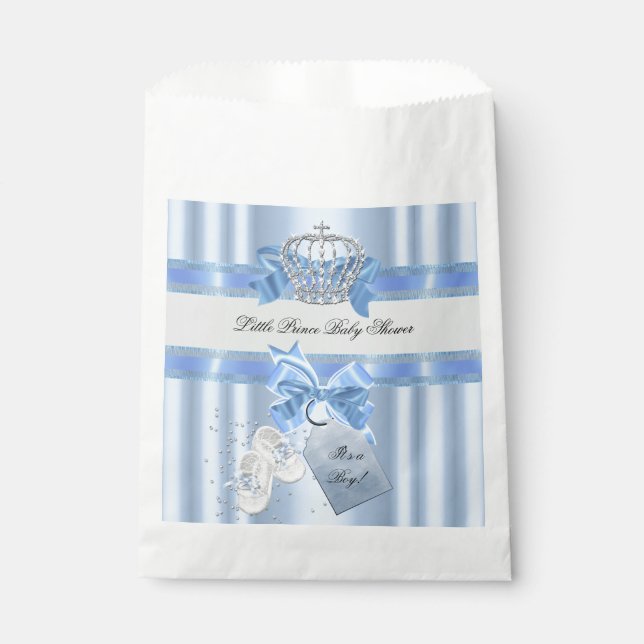 Baby Shower Boy Blue Little Prince Crown 3a Favour Bag (Front)