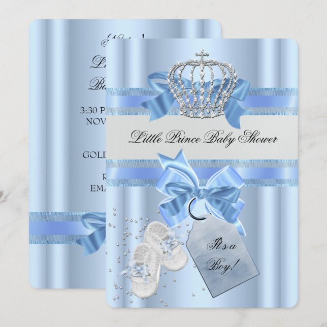 Baby Shower Boy Blue Little Prince Crown 3a Invitation (Front/Back)