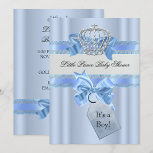 Baby Shower Boy Blue Little Prince Crown 5 x 7 Invitation