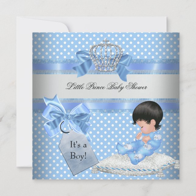 Baby Shower Boy Blue Little Prince Crown Invitation (Front)