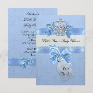 Baby Shower Boy Blue Little Prince Crown SML Invitation
