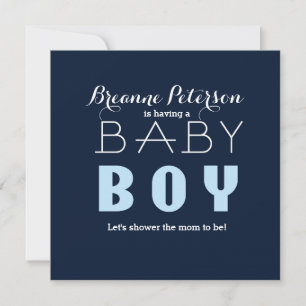 Baby Shower BOY Blue Navy Modern Clean Invitation
