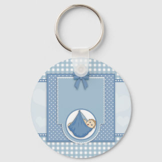 Baby Shower Boy Blue Pattern Party Nursery Art Keychain