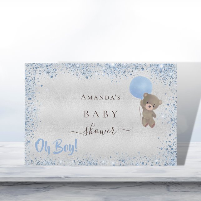 Baby Shower boy blue teddy bear glitter dust Guest Book (Creator Uploaded)