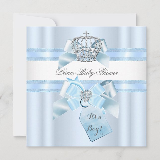 Baby Shower Boy Blue White Prince Crown 3 Invitation (Front)