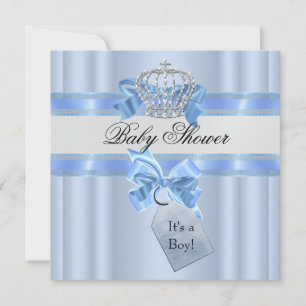Baby Shower Boy Blue White Prince Crown Invitation