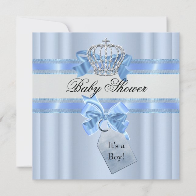 Baby Shower Boy Blue White Prince Crown Invitation (Front)
