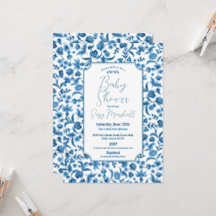 Baby Shower Boy Chintz Blue & White Floral Ditsy Invitation