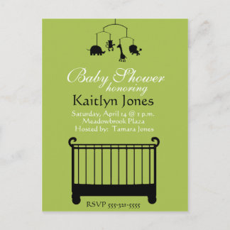 Baby Shower - Boy, crib with mobile Invitation Postcard