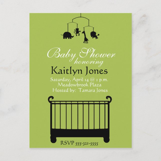 Baby Shower - Boy, crib with mobile Invitation Postcard (Front)