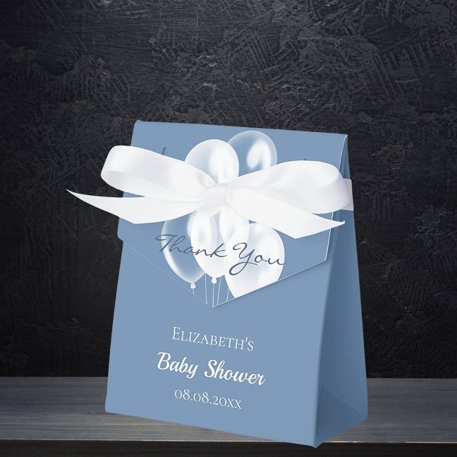 Baby Shower boy dusty blue white balloons Favor Box (Creator Uploaded)