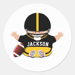 Baby Shower Boy Football Classic Round Sticker