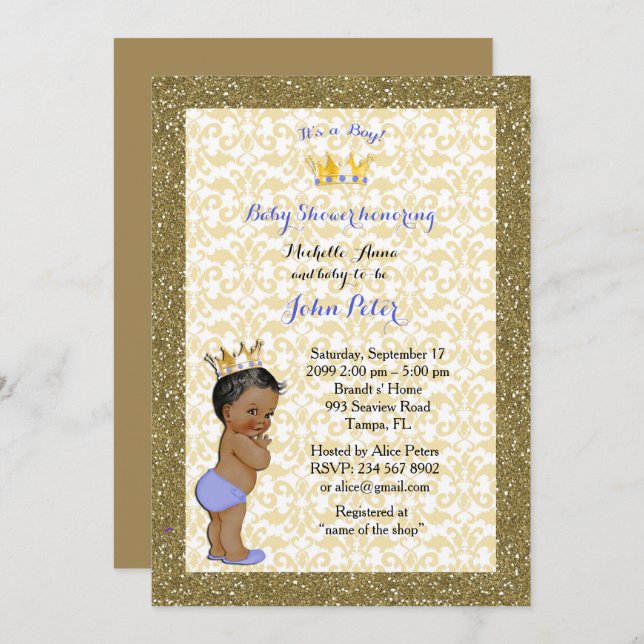 Baby Shower BOY,golden frame,white & gold. Invitation (Front/Back)