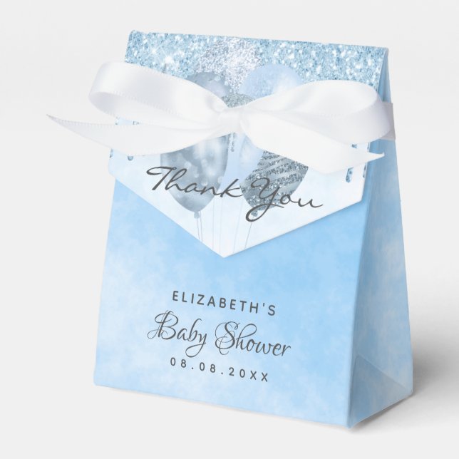 Baby Shower boy light blue balloons thank you Favor Box (Front Side)