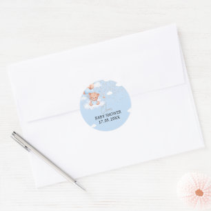 Baby shower boy light blue cuddly bear classic round sticker
