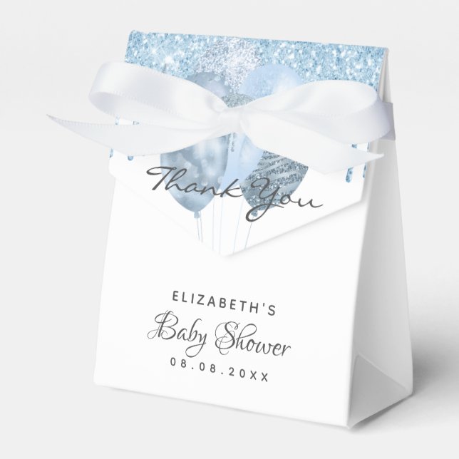 Baby Shower boy light blue white balloons Favor Box (Front Side)