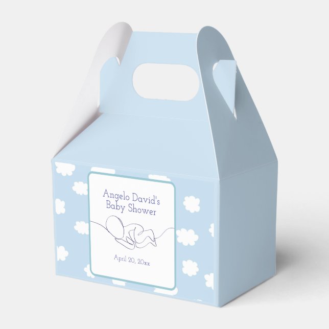 Baby Shower Boy Line Art with Blue Sky and Clouds Favor Box (Front Side)