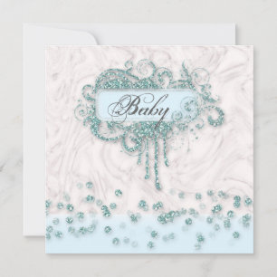 Baby Shower Boy Marble Blue Glitter Confetti Invitation