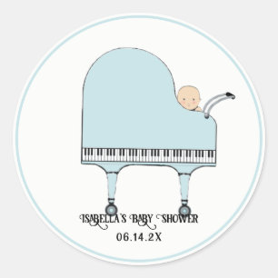 Baby Shower Boy Music Theme Classic Round Sticker