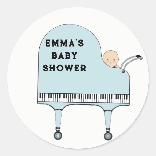 Baby Shower Boy Music Theme Classic Round Sticker (Front)