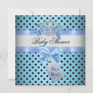 Baby Shower Boy Polka Dot Blue Prince Crown Black Invitation