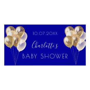 Baby Shower boy royal blue gold balloons Poster