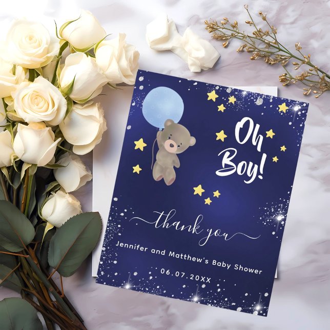 Baby Shower boy teddy bear blue thank you card (Creator Uploaded)