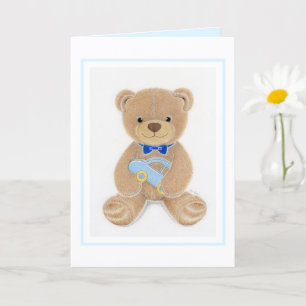 Baby Shower Boy Teddy Bear Folded Greeting Card