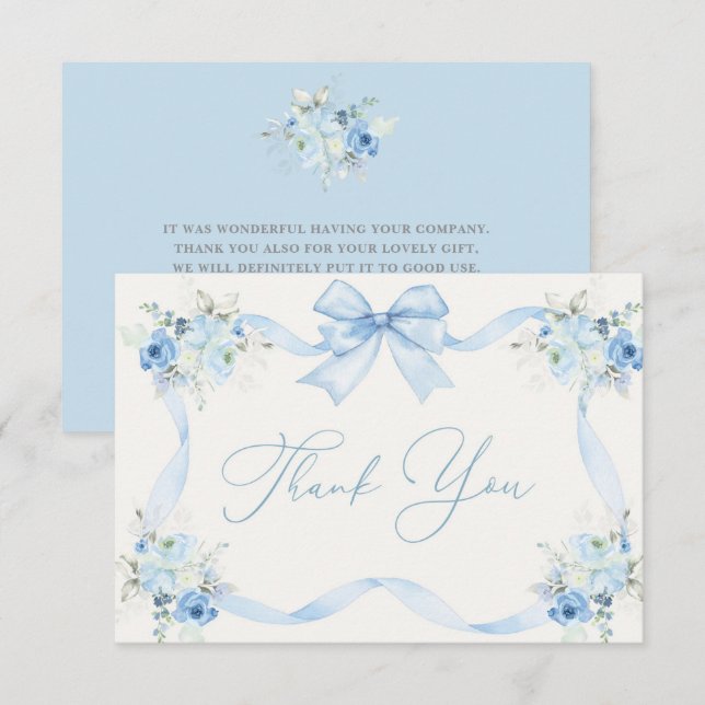Baby Shower Boy Thank You Card with bow (Front/Back)