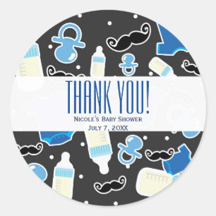 Baby Shower Boy Things Blue & Grey Modern Favour Classic Round Sticker