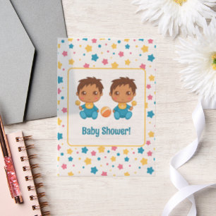 Baby Shower Boy Twins Stars Dark Insert Vellum Invitations