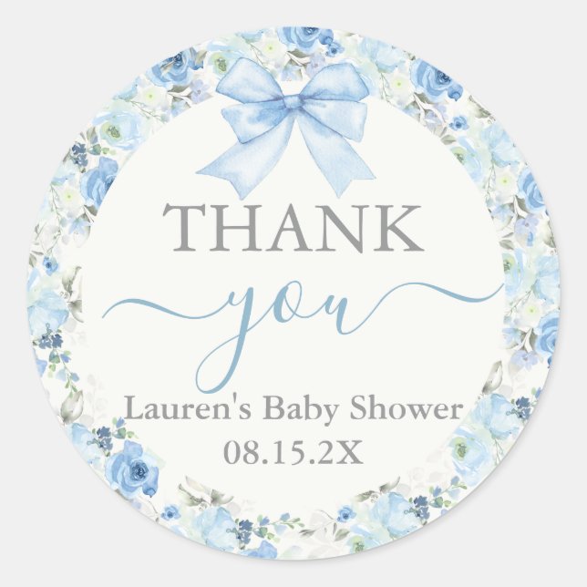 Baby Shower Boy with bow Classic Round Sticker (Front)