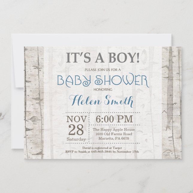 Baby shower Boy Woodland Invitation Rustique (Devant)