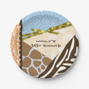 Baby Shower Boys Blue Safari Print Themed Paper Plate