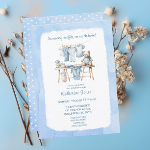 Baby Shower Boys Clothesline Teddy Bear Invitation