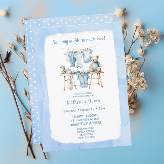 Baby Shower Boys  Clothesline Teddy Bear Invitation