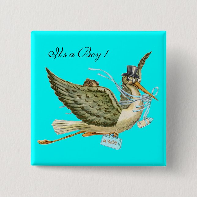 BABY SHOWER Bright Blue " It's a Boy" 2 Inch Square Button (Front)