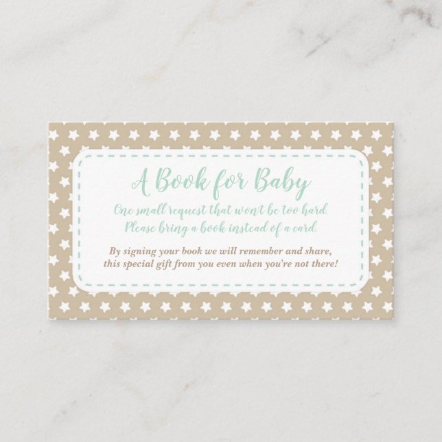 Baby Shower Bring a Book Card | Mint and Tan (Front)